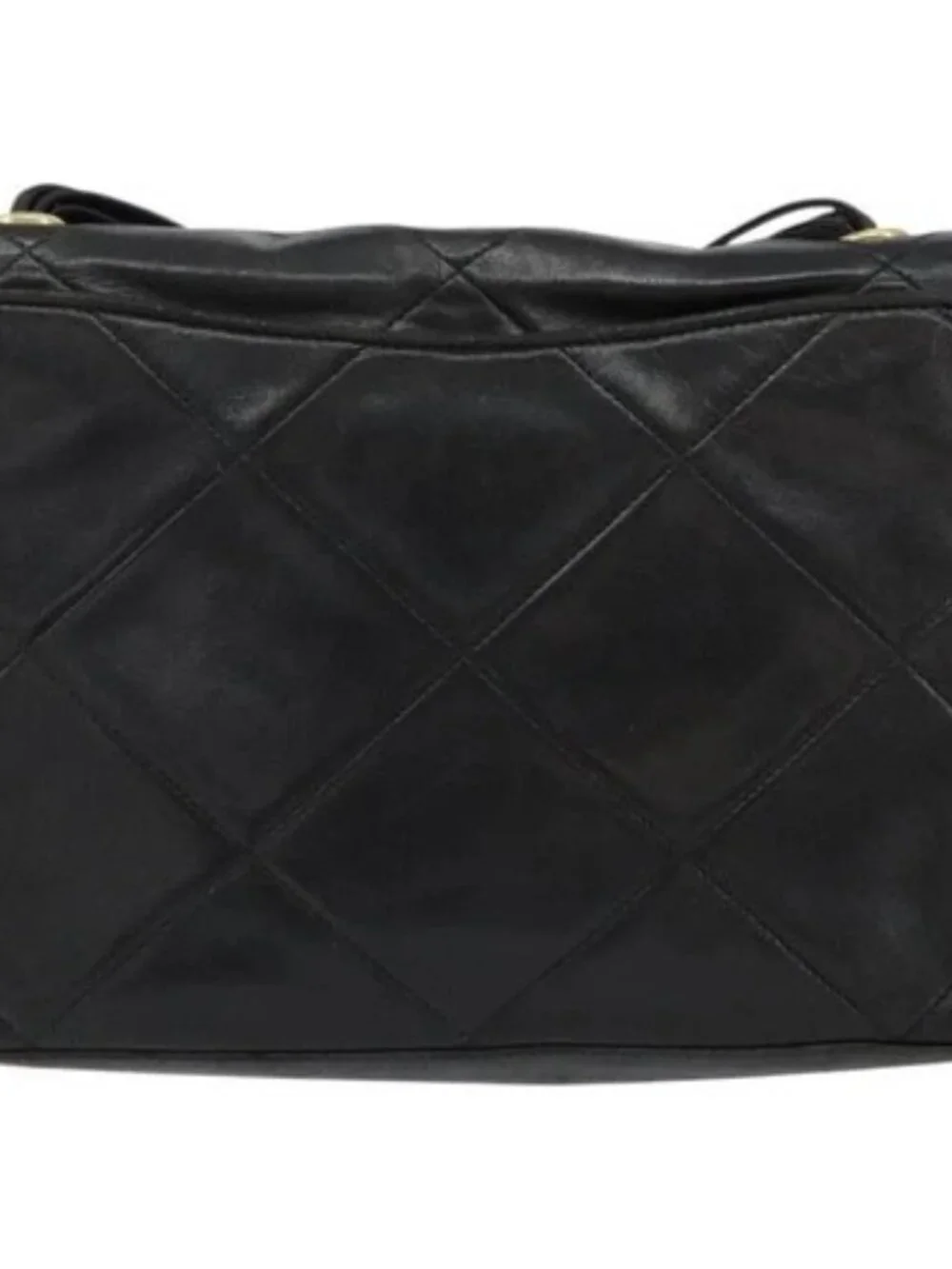 CHANEL Matelasse Shoulder Bag Lamb Skin Black Gold CC Auth BA8034